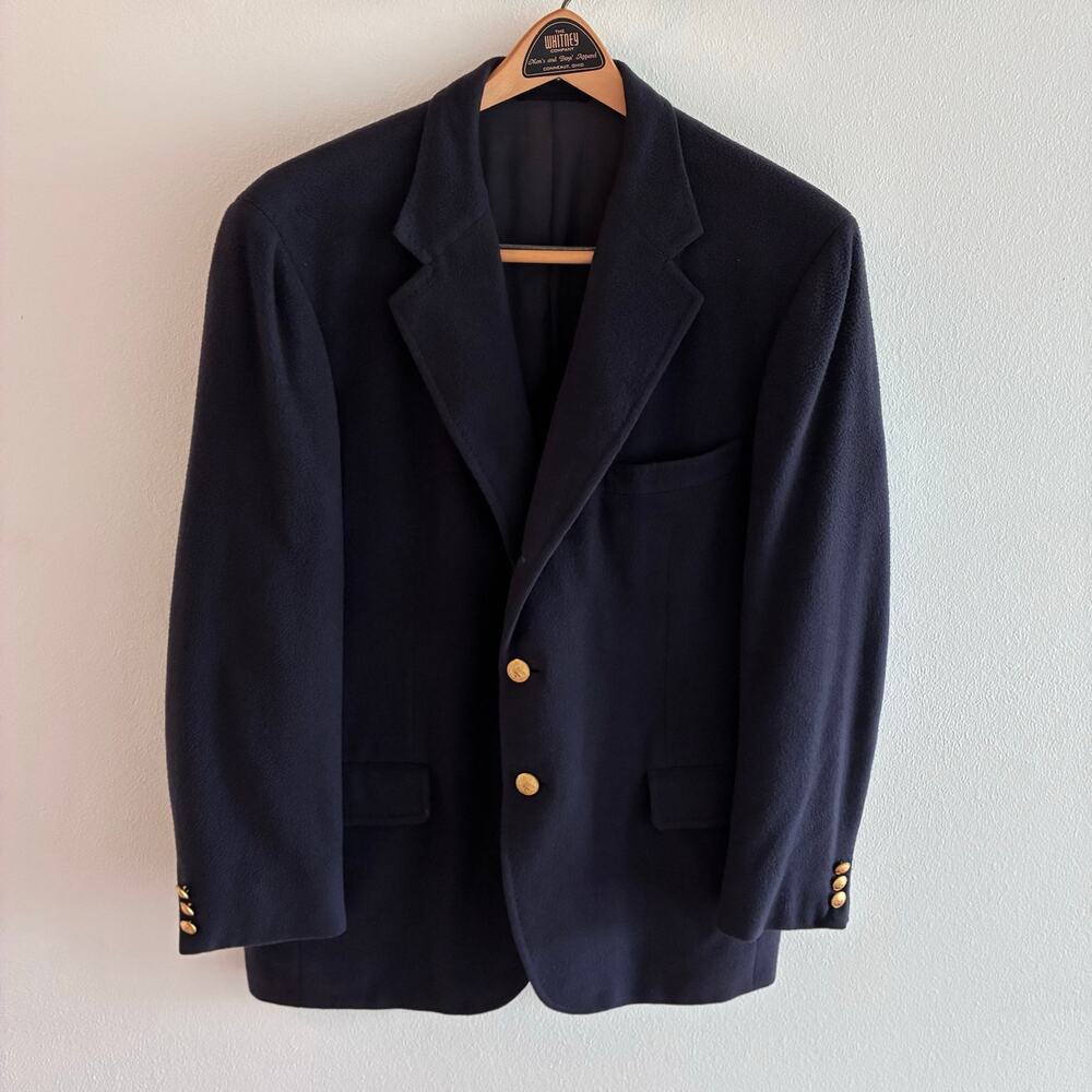 Vintage Richard Bennett Navy Wool Blazer 42R USA Union Made Gold Buttons